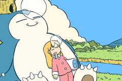 A girl snoozes with a Snorlax